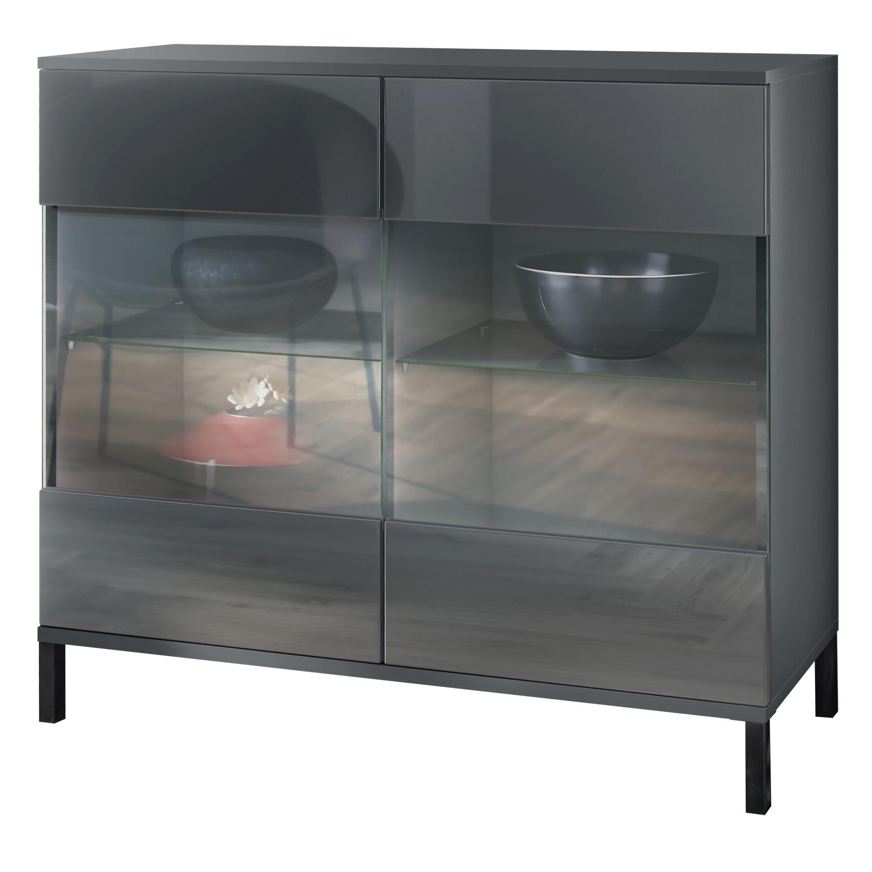 KOMMODE Bari Grau Hochglanz - Grau, Holzwerkstoff (92.5/83.5/35cm) - Vladon