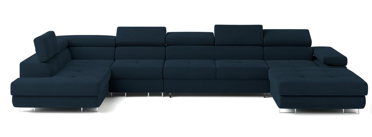 WOHNLANDSCHAFT VELORA L-S Blau Velours-Stoff mit Schlaffunktion - Blau, Holz (419/90/202cm) - MASSENO
