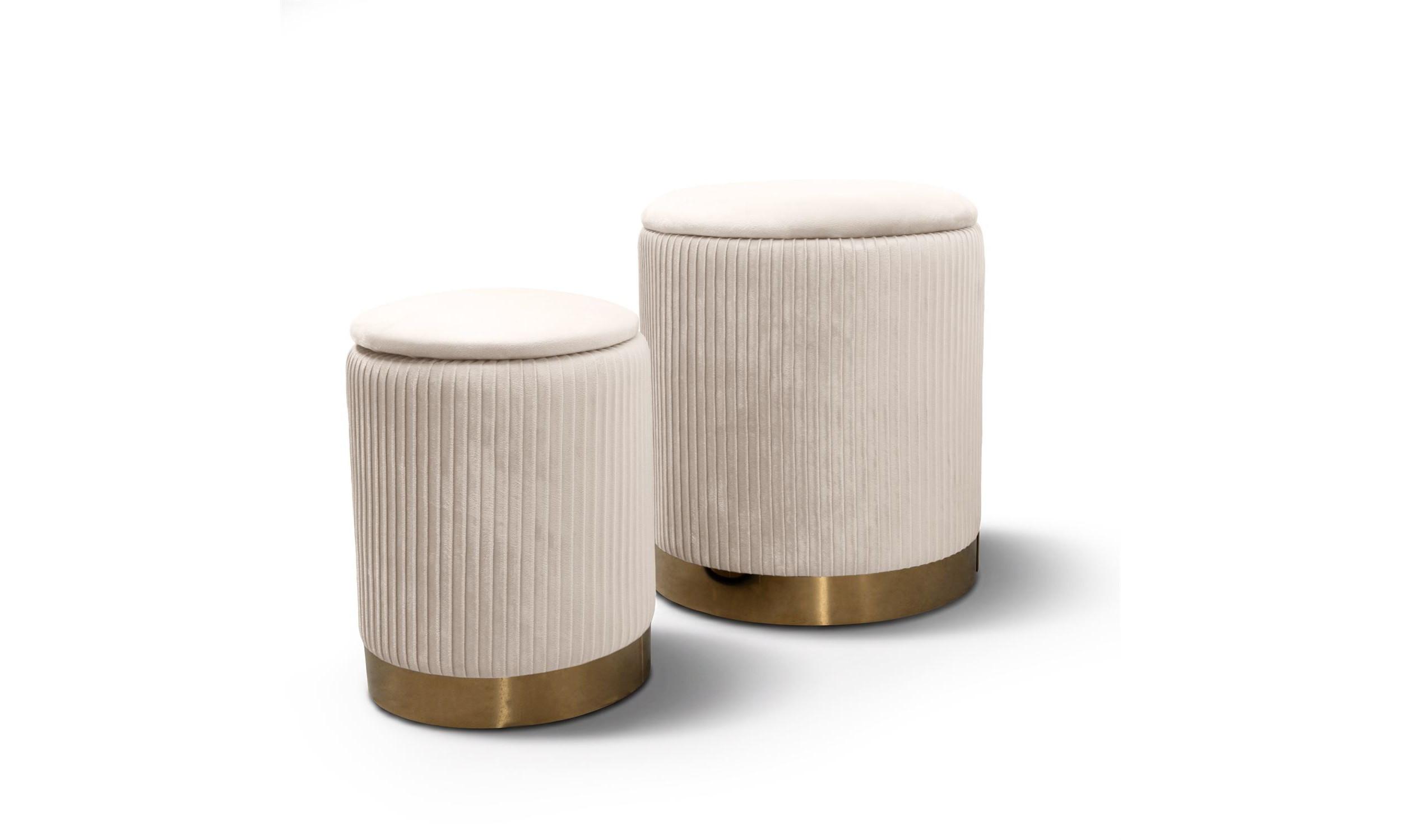 HOCKER-SET GEMINI 37/37/42 cm Beige - Beige/Goldfarben, Textil/Metall (37/42/37cm) - Lookway