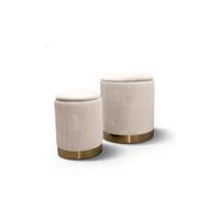 HOCKER-SET GEMINI 37/37/42 cm Beige - Beige/Goldfarben, Textil/Metall (37/42/37cm) - Lookway