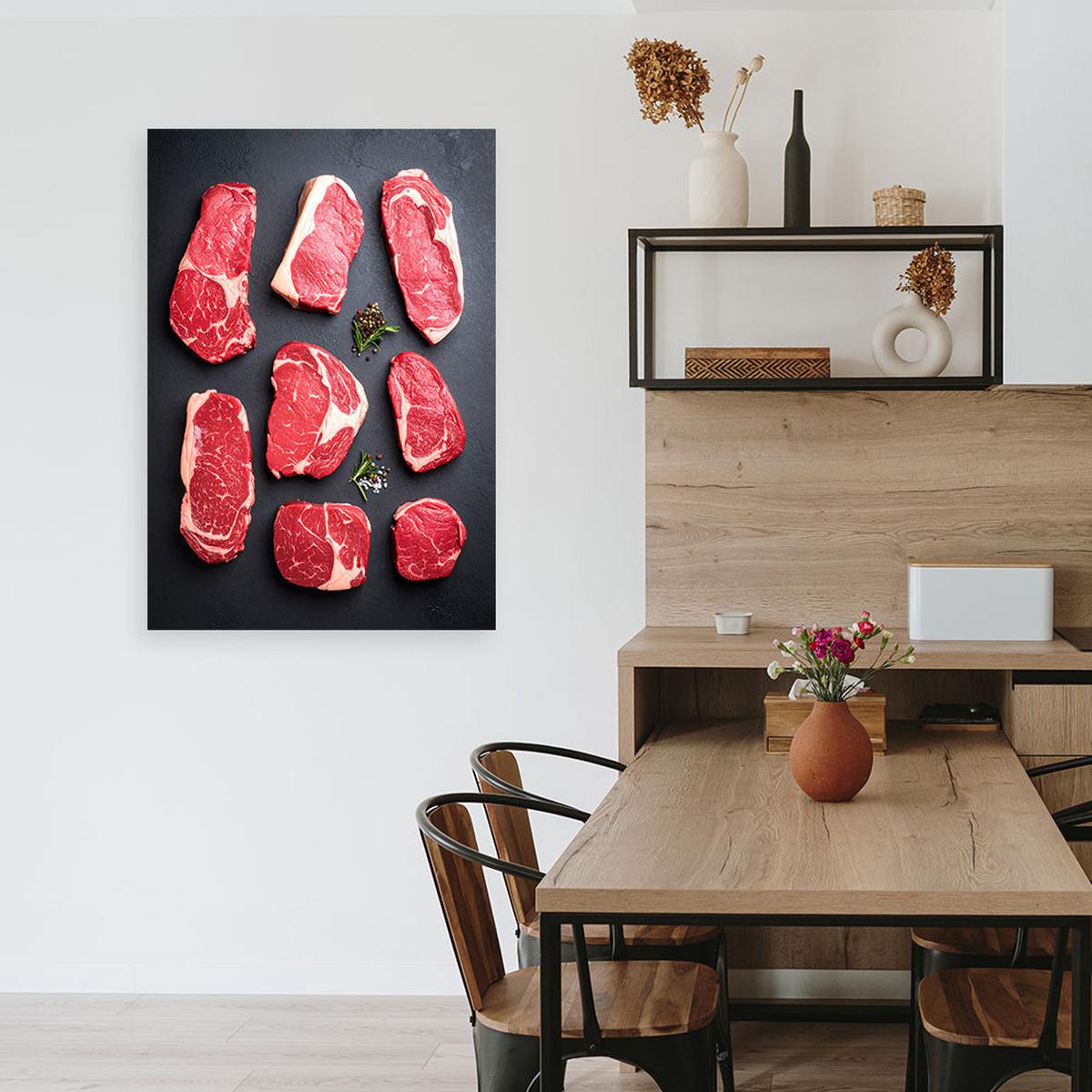 LEINWANDBILD Fleisch Steaks 40x60cm - Grau, Textil (40/60cm) - Feeby