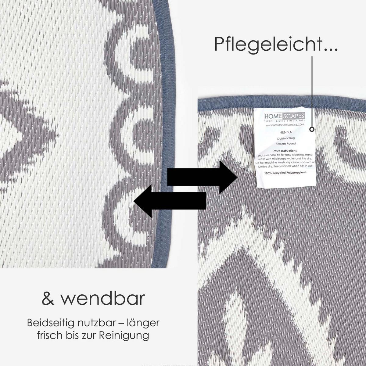 OUTDOORTEPPICH Henna rund mit Mandala-Muster 180 cm - Hellgrau, Kunststoff (180/180cm) - Homescapes