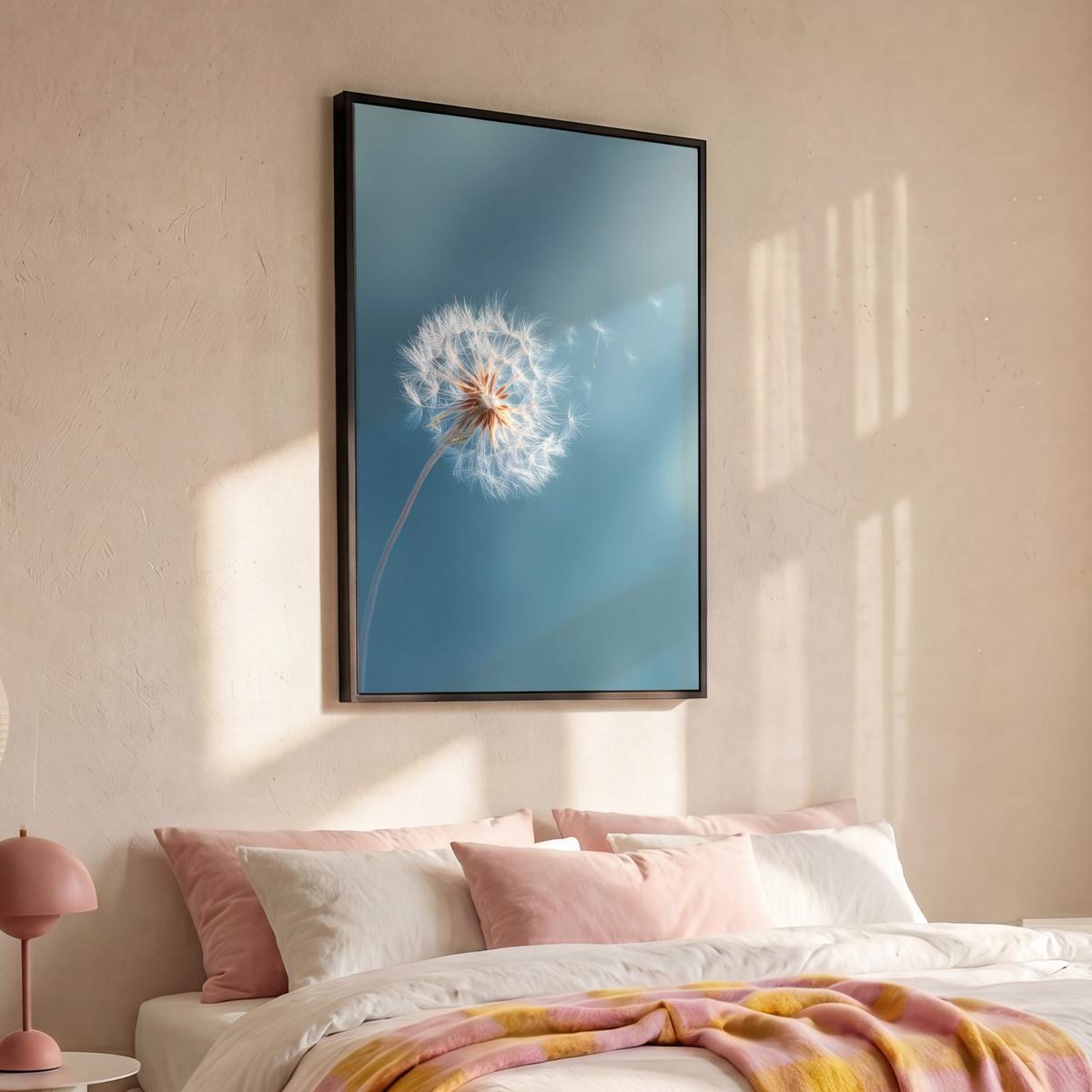 LEINWAND Bilder mit Rahmen - Löwenzahn - Wind - Blau - 90x140 - Blaugrau, Textil (90/140cm) - MuchoWow