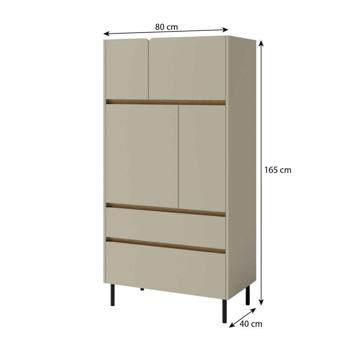 HIGHBOARD Lico mit 2 Schubalden und 4 Türen, Eukalyptus - Eukalyptusholzfarben, Holzwerkstoff (80/165/40cm) - Beautysofa