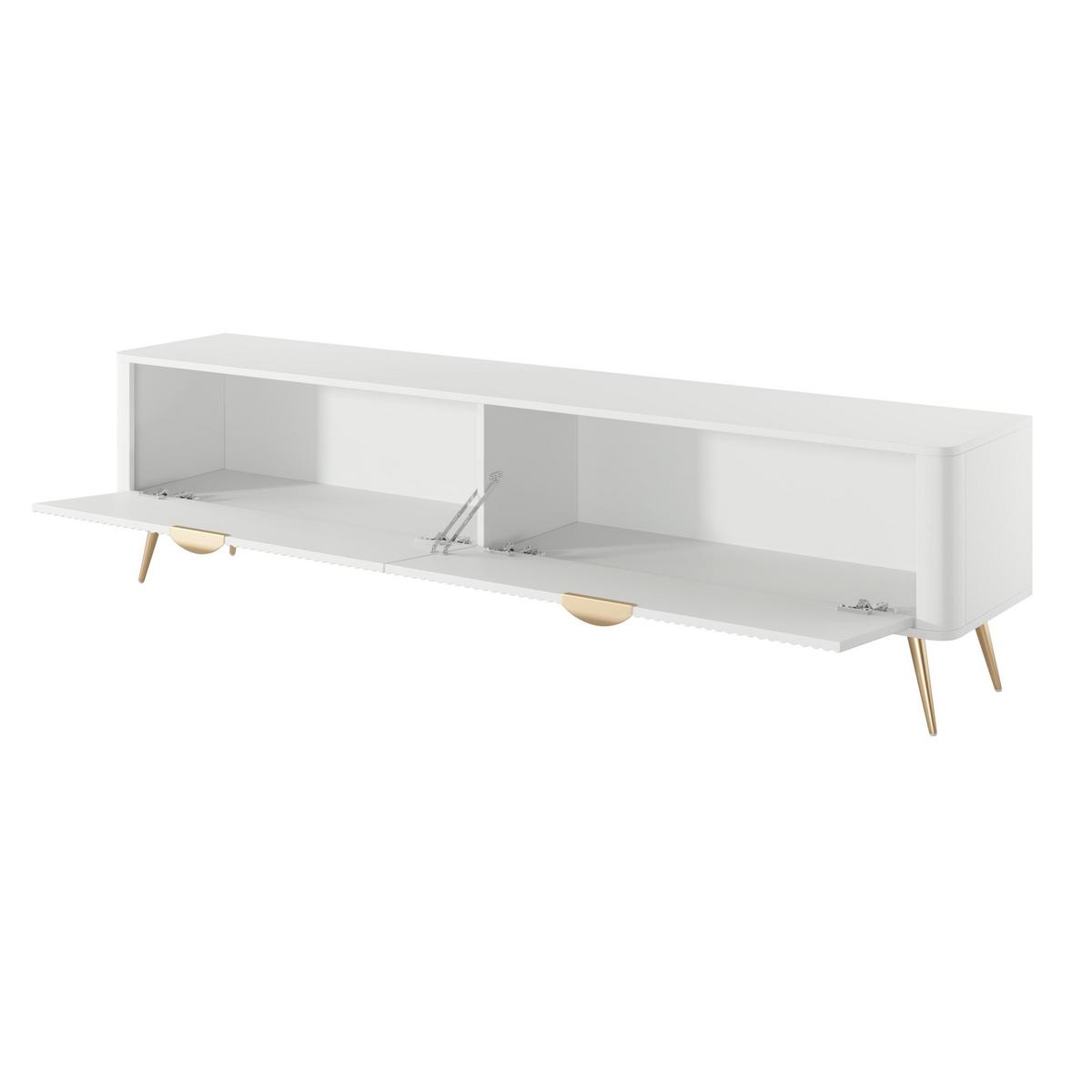 LOWBOARD Vespasia 2T Beige 200/51,2/38 cm – Geriffelte Fronten - Goldfarben/Weiß, Holzwerkstoff/Metall (200/51.2/38cm) - AX Living