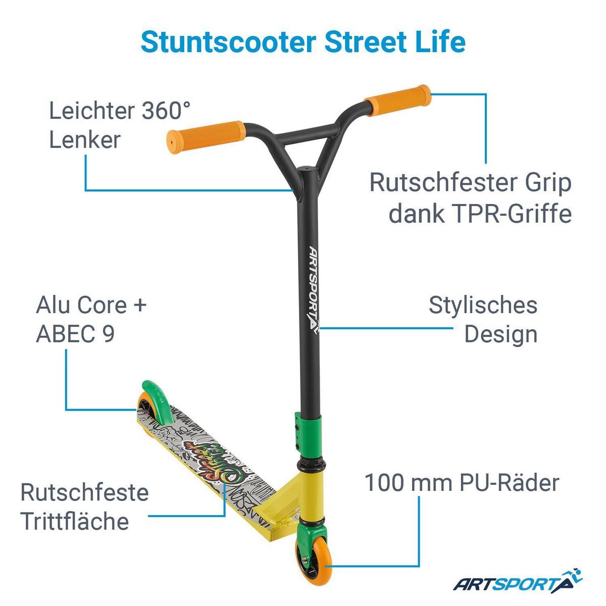 STUNTSCOOTER Street Life - Multicolor, Metall (66/47/84cm) - Artsport