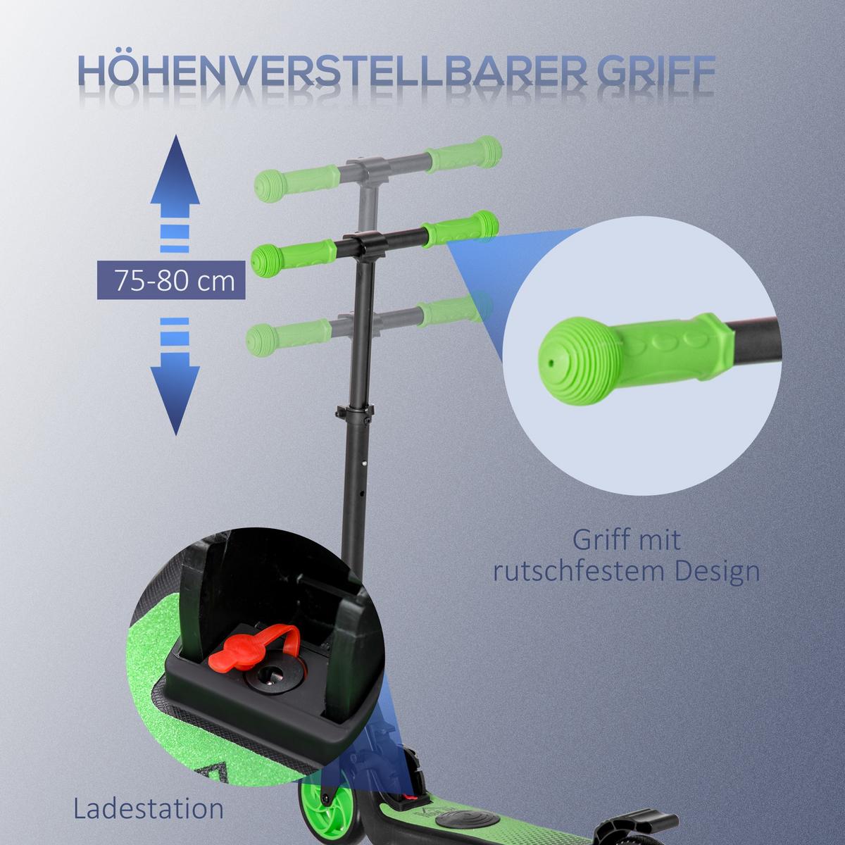 E-SCOOTER Verstärktes Nylon Aluminium Grün Schwarz - Grün, Kunststoff (71/36.5/80cm) - HOMCOM