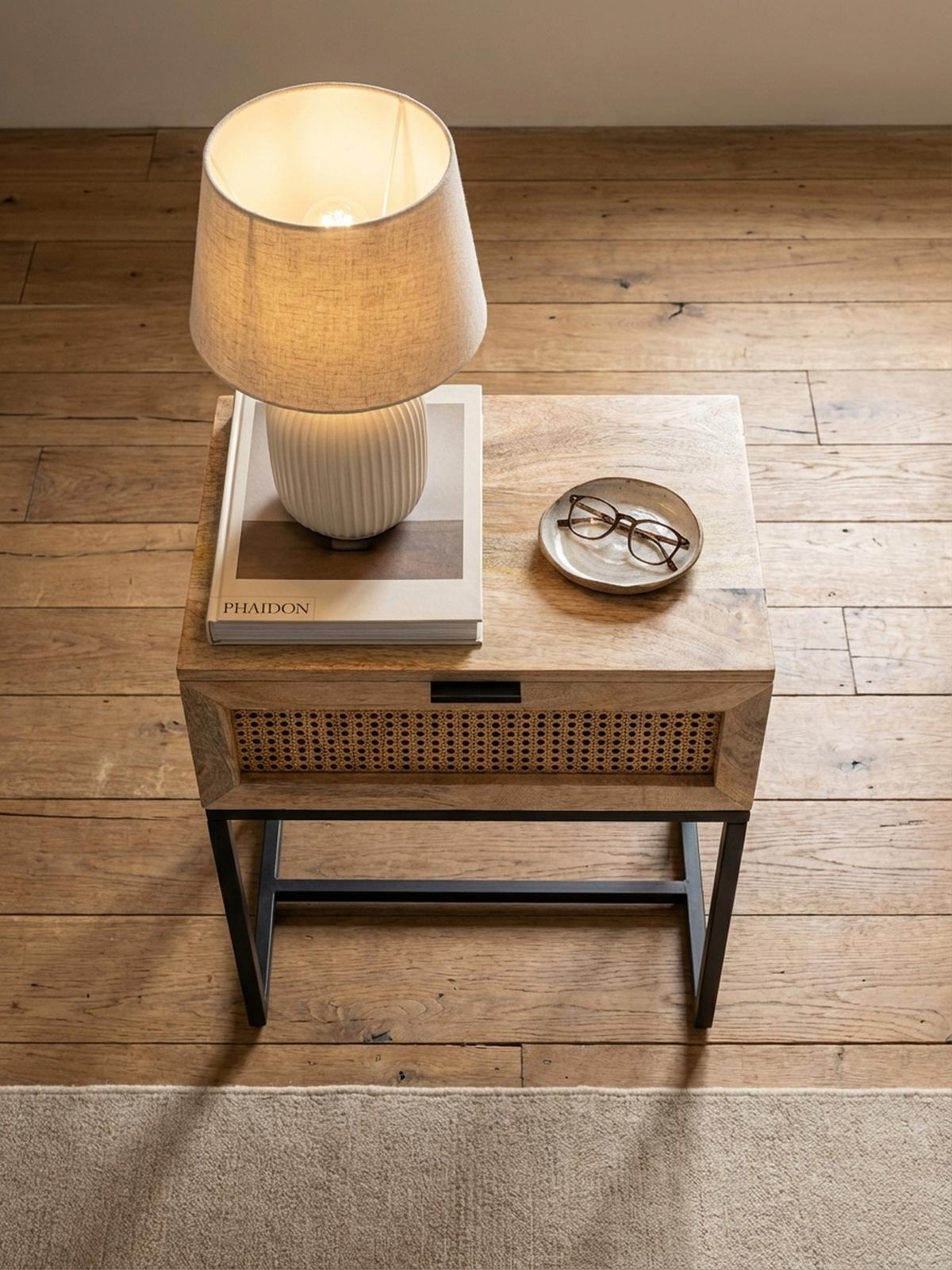 NACHTTISCH – Mango Massivholz/Rattan, 50x60x30 cm, 1 Schublade, Wiener Geflecht - Schwarz/Braun, Holz/Metall (50/60/30cm) - KADIMA DESIGN