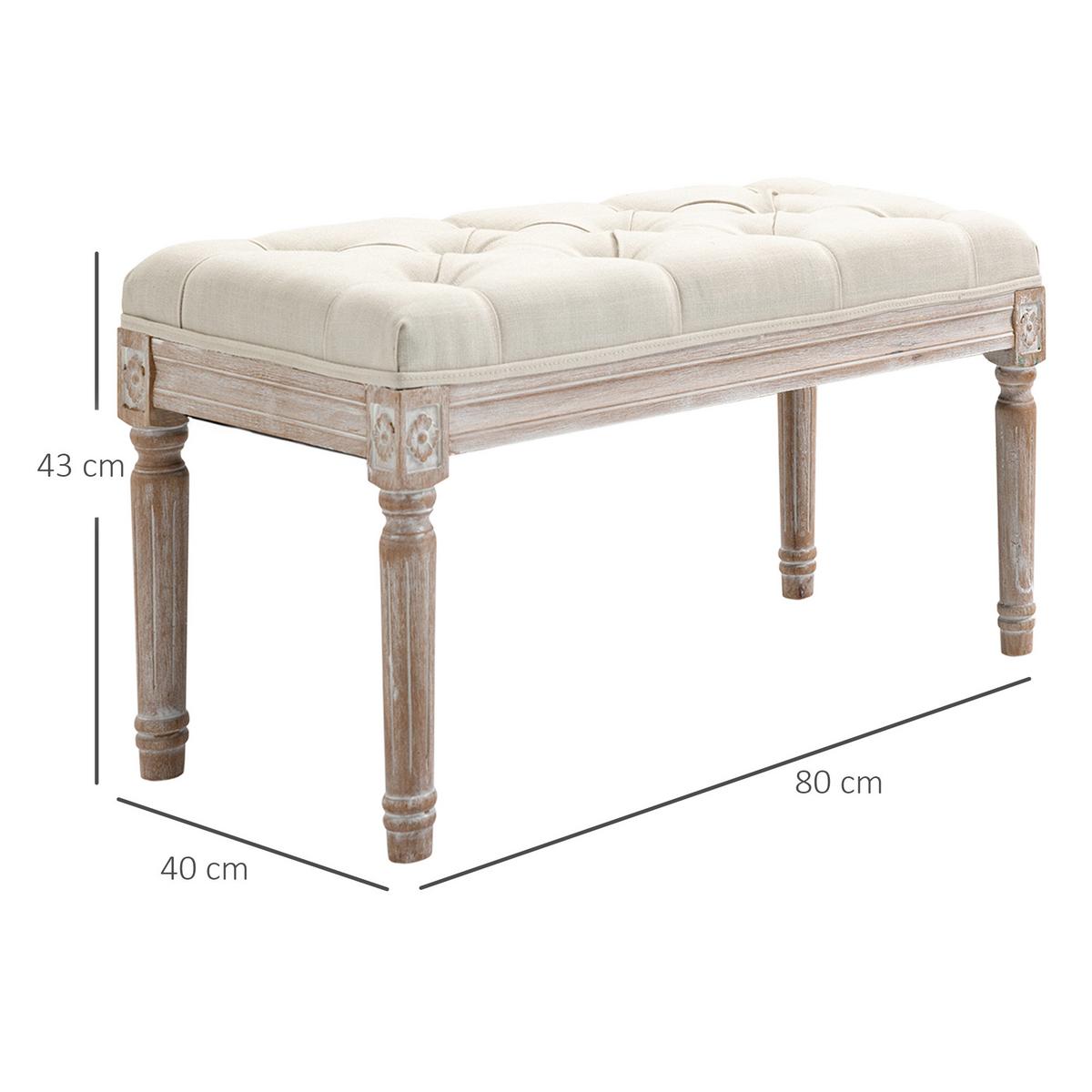 SITZHOCKER, Polsterbank mit Leinenoptik, Cremeweiß - Weiß, Kunststoff (40/43/80cm) - HOMCOM