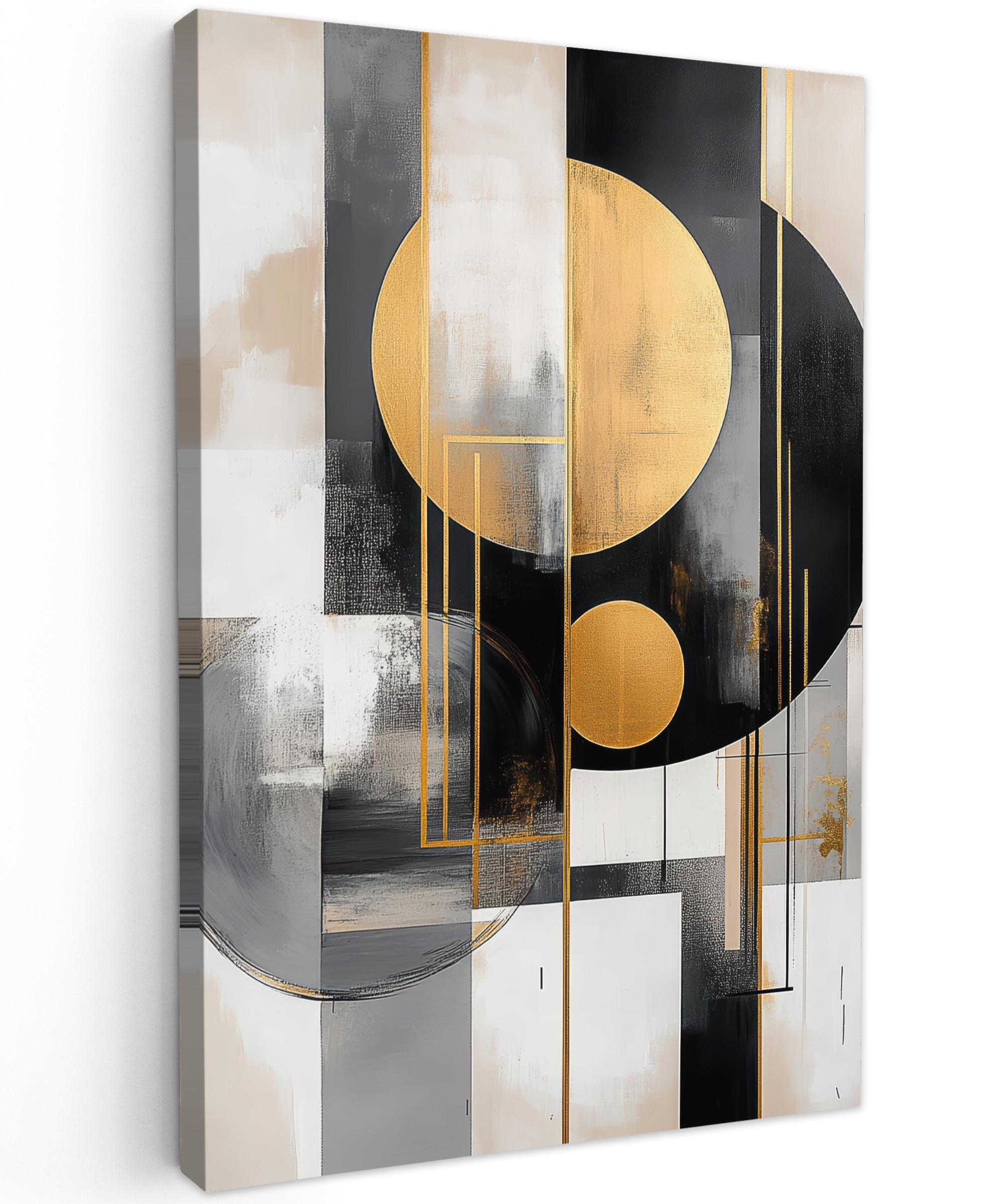 LEINWANDBILD Abstrakt - Gold - Silber - Formen - Ästhetisch - Modern Deko Groß 90x140 cm - Goldfarben, Textil (90/140cm) - MuchoWow