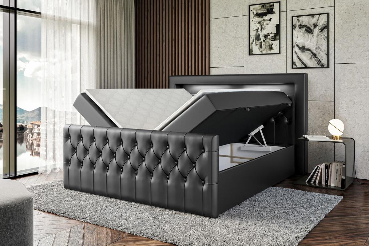 BOXBETT AURORA - 120x200 - H3 - Schwarz Hochglanz - Schwarz Hochglanz, Holzwerkstoff (120/200cm) - ALTDECOR
