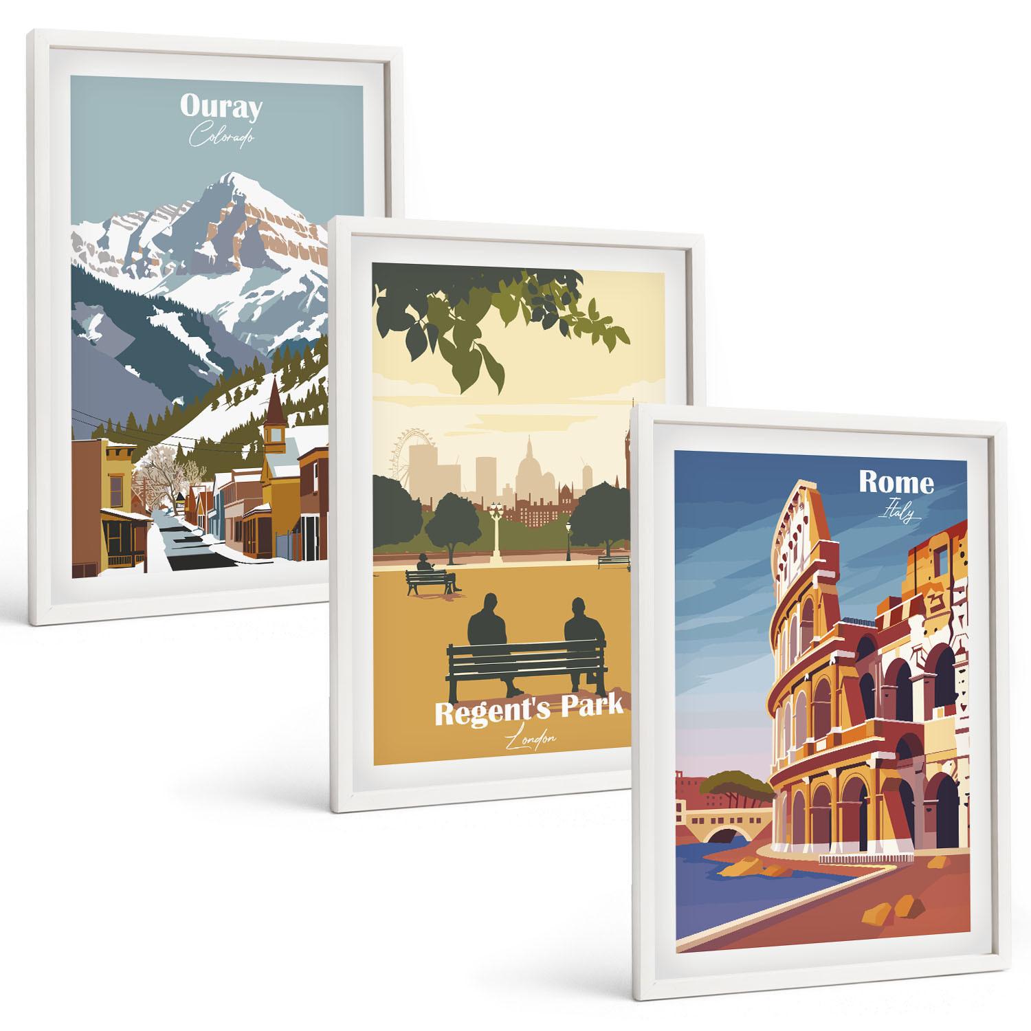 BILDER SET 3er Set - 40x60 cm Weißer Rahmen - Ouray Mountains London Coliseum - Weiß, Kunststoff (40/60cm) - TULUP