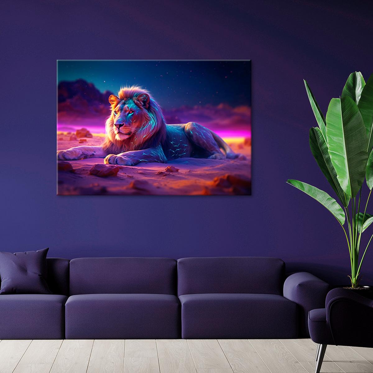 WANDBILD löwe natur tier neon - Multicolor, Textil (60/40cm) - Feeby