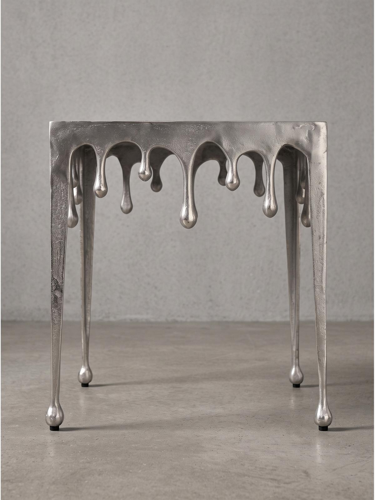 BEISTELLTISCH GARD, Aluminium, handgefertigt, Silber, 45,5 x 45,5 x 51 cm - Silberfarben, Metall (45.5/45.5/51cm) - KADIMA DESIGN