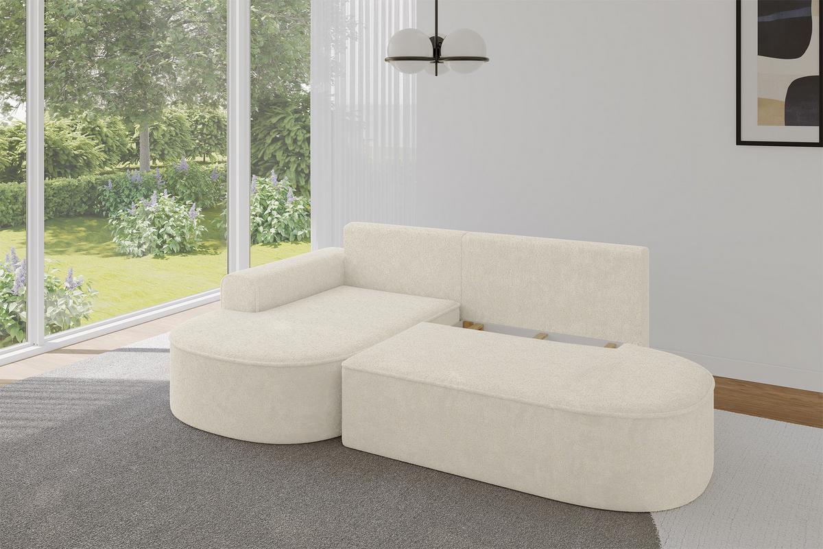 ECKSOFA mit Schlaffunktion und Bettkasten Ottomane Links MARI-L1-S - 283x167x73 cm Creme Tissu - Creme/Schwarz, Holzwerkstoff/Kunststoff (283/167cm) - ALTDECOR