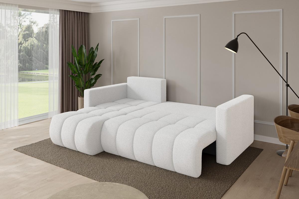 ECKSOFA mit Schlaffunktion Ottomane Links GARD-L 226x146x85 Weiß Bouclé - Schwarz/Weiß, Holzwerkstoff/Kunststoff (226/146cm) - ALTDECOR