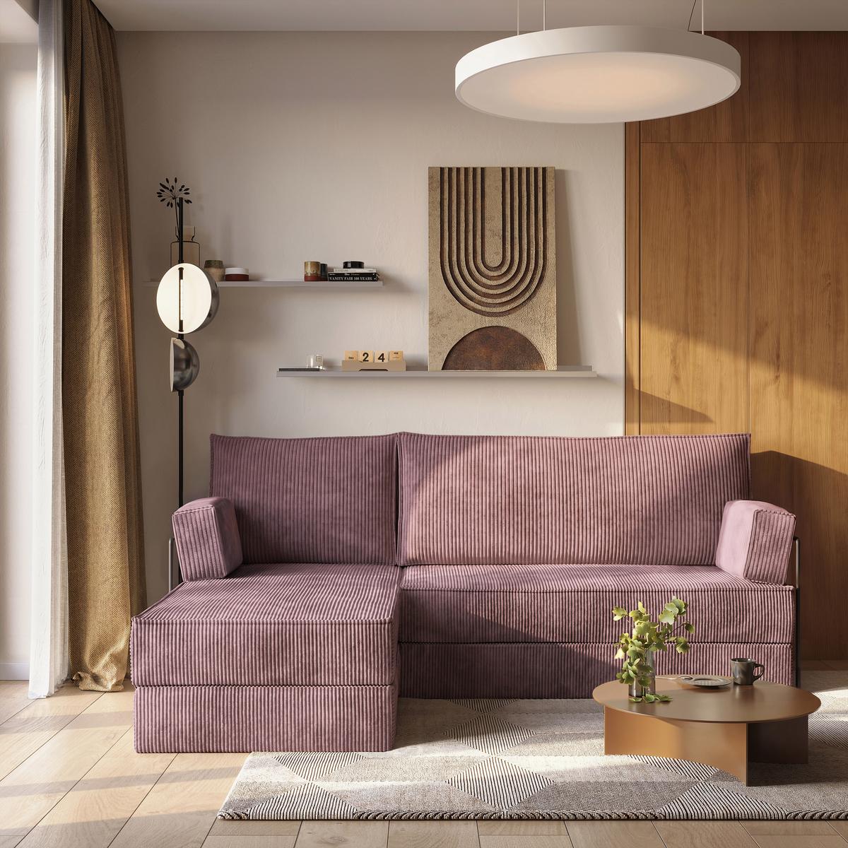 ECKSOFA NOTIA modulares Boneless Sofa mit Schlaffunktion Lila Kordstoff - Lila, Textil (200/120cm) - MASSENO