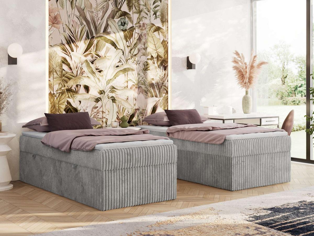 BOXBETT ZERO 90/200 - Hellgrau Cord - H4 - Topper Visco - Hellgrau, Textil (90/200cm) - MKS