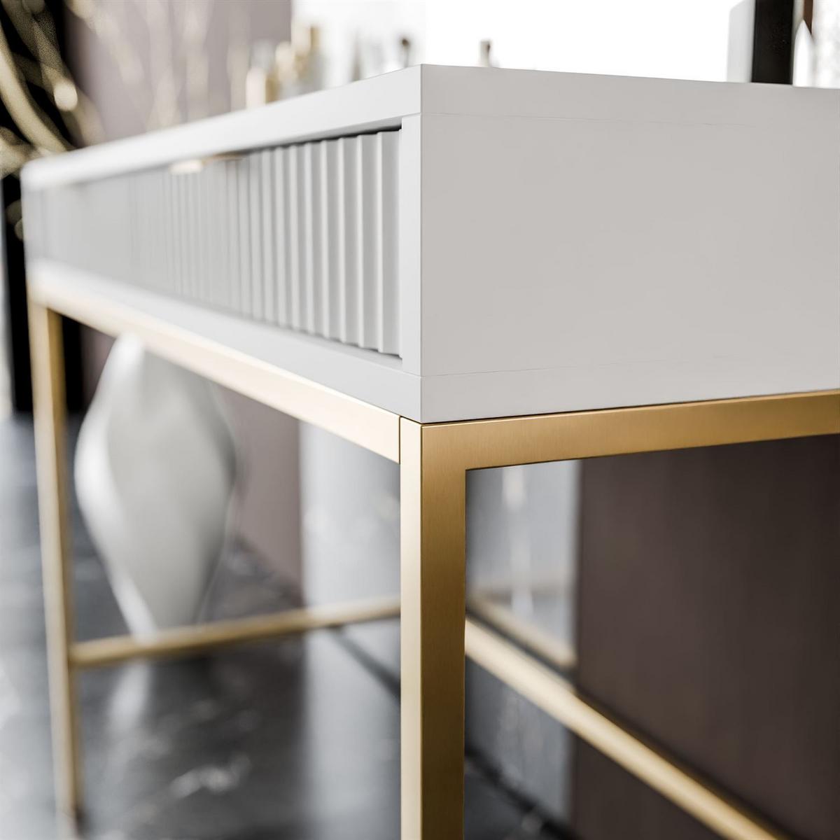 SCHMINKTISCH MIT SPIEGEL CORTADO GOLD T104 WEISS - Weiß, Holzwerkstoff (104/78/50cm) - Lookway