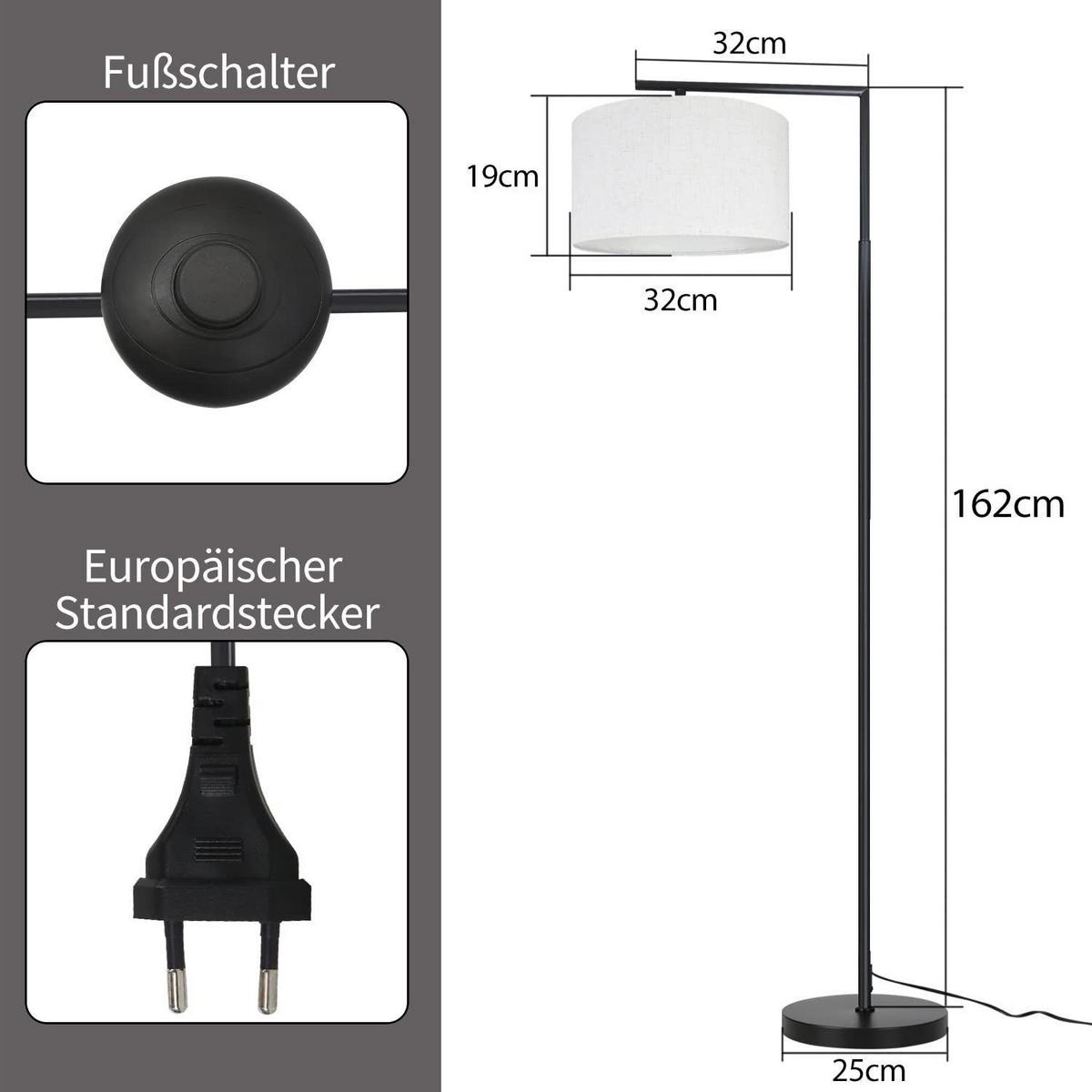 STEHLEUCHTE Stoff 32/32/166 cm - Weiß, Metall (25/14/150cm) - Nettlife