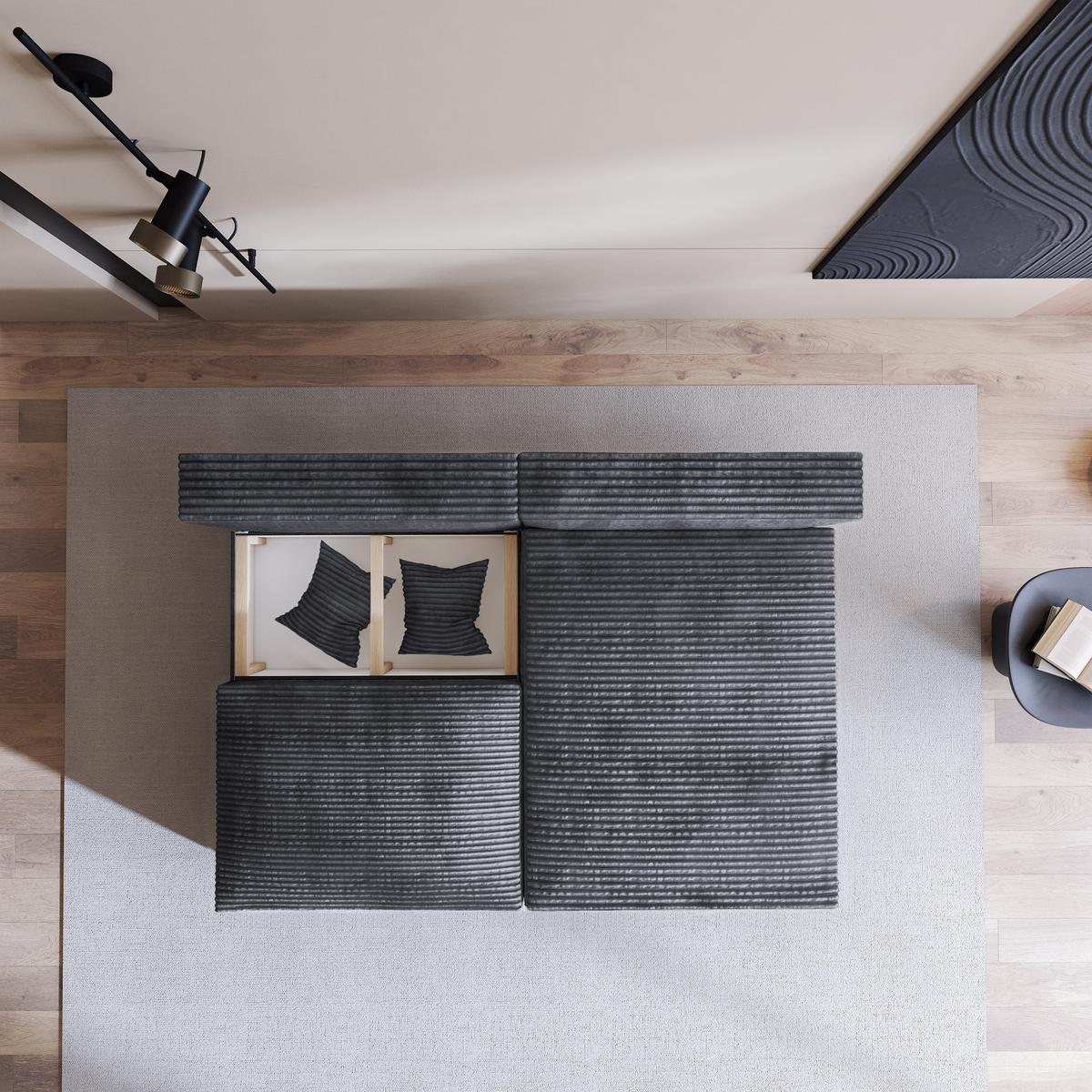 ECKSOFA FIORO Graphitfarben Kordstoff mit Schlaffunktion - Graphitfarben, Holz (204/148cm) - MASSENO