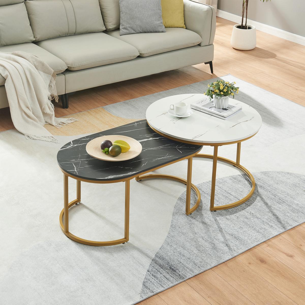 SATZTISCH-SET 2 TLG. Oppeerg - Goldfarben/Schwarz, Holzwerkstoff/Metall (70/70/45cm) - [en.casa]