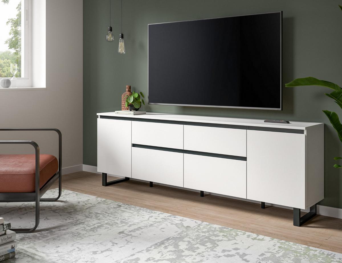 TV-LOWBOARD weiß, schwarz, TV Unterschrank 188 x 65 cm, Soft-Close und Komforthöhe - Schwarz/Weiß, Holzwerkstoff/Metall (188/65/36cm) - Inn.Furn