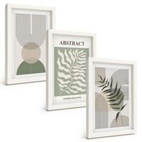 BILDER SET 3er Set - 20x30 cm Weißer Rahmen - Botanische Boho-Abstraktionen - Weiß, Kunststoff (20/30cm) - TULUP