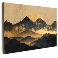 LEINWANDBILD Goldene Berge bei Mondschein Wohnzimmer Groß 120x80 cm - Goldfarben, Textil (120/80cm) - MuchoWow