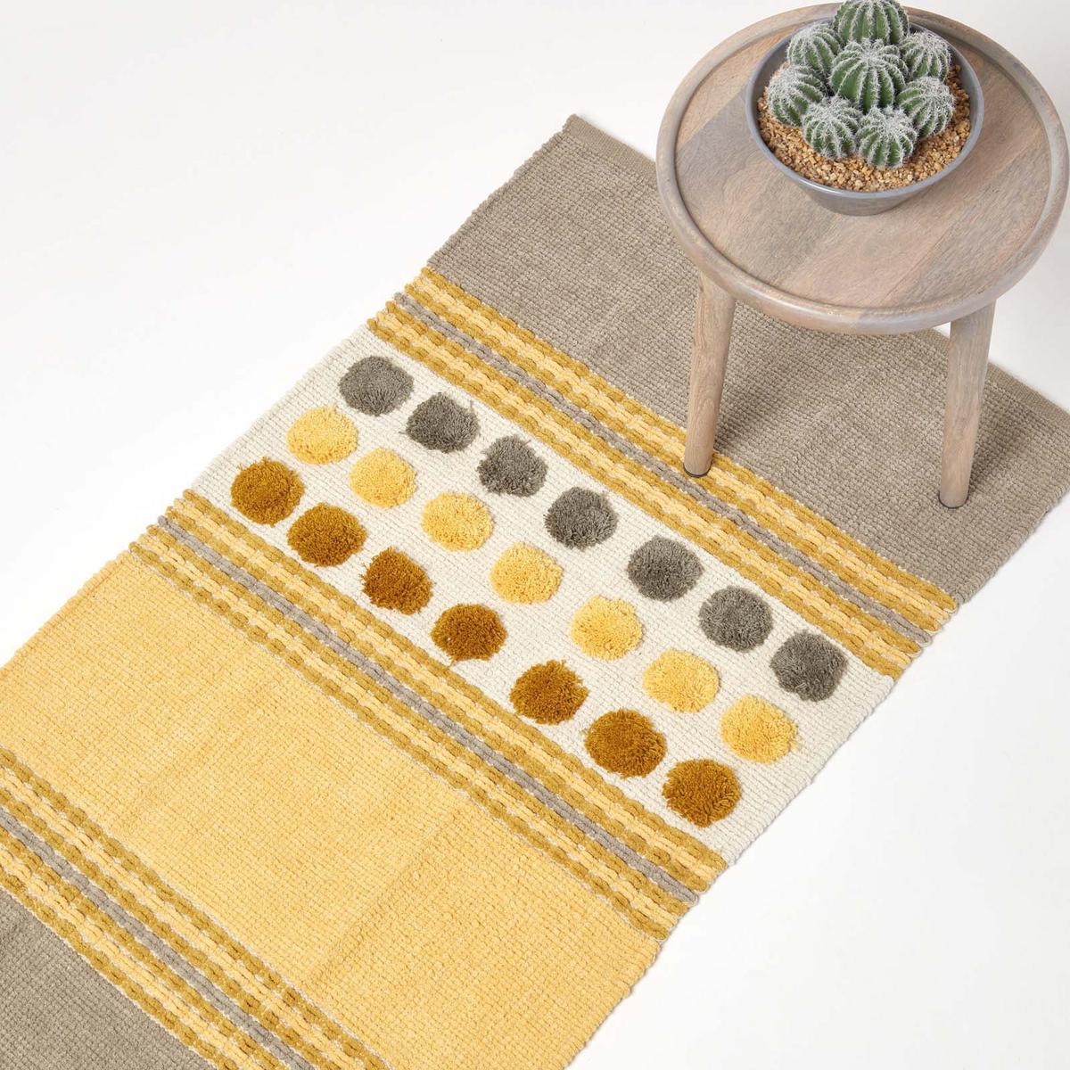 BAUMWOLL-TEPPICHLÄUFER Chenille gemustert 66/200 cm - Currygelb, Textil (66/200cm) - Homescapes