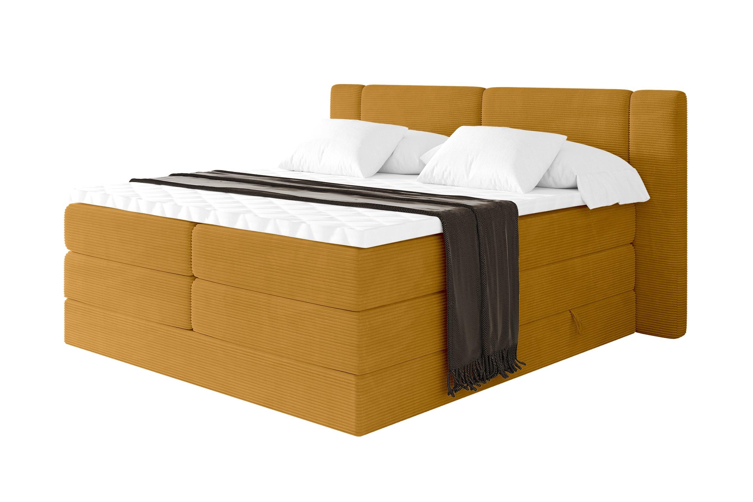 BOXSPRINGBETT mit Matratze H3/H4 - EVON KING - 180x200 cm Senfgelb - Dunkelgelb, Holzwerkstoff (180/200cm) - ALTDECOR