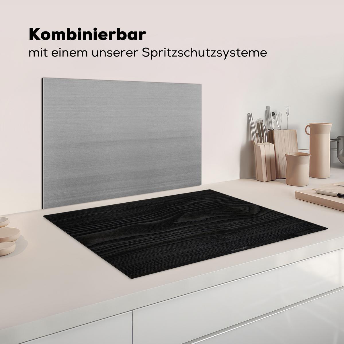 HERDABDECKPLATTE Schwarz - Holzoptik Herdabdeckung Induktionsfeld 75x52 cm - Schwarz, Kunststoff (75/52/0.2cm) - MuchoWow