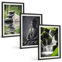 BILDER SET 3er Set - 40x60 cm Schwarzer Rahmen - Entspannende Zen-Wassermalerei - Schwarz, Kunststoff (40/60cm) - TULUP