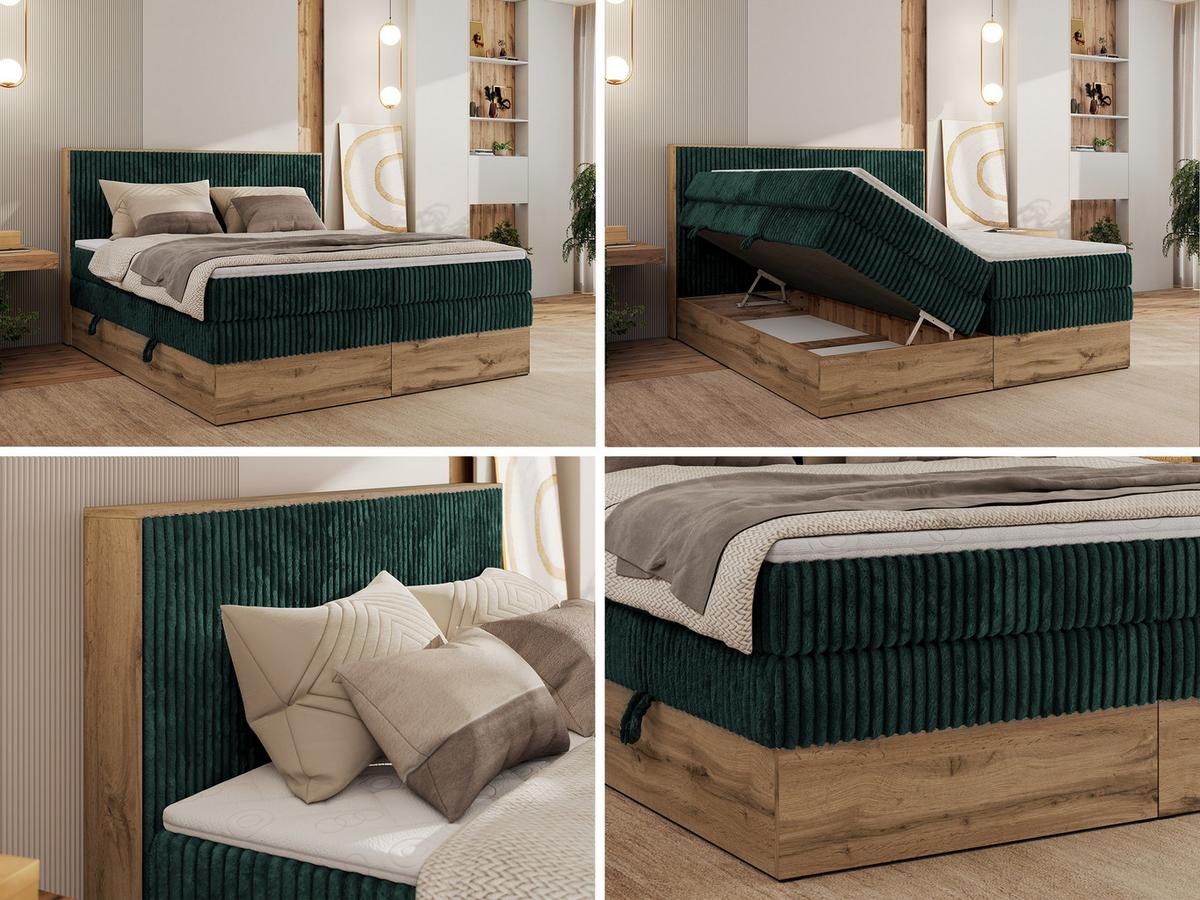 BOXBETT WOOD CLASSIC KING 160/200 - Dunkelgrün Cord - H4 - Dunkelgrün, Textil (160/200cm) - MKS