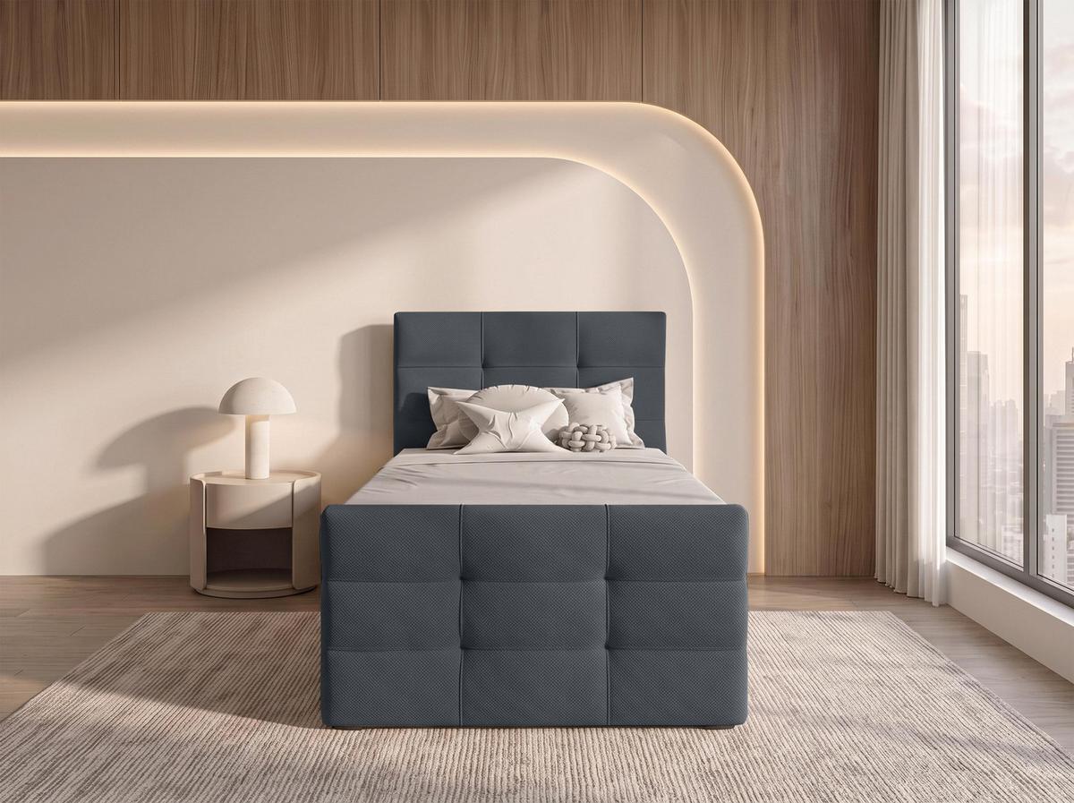BOXBETT DEFNE 100x200 cm mit Fußteil und Matratze - Dunkelgrau + TOPPER - Dunkelgrau/Schwarz, Holz/Holzwerkstoff (100/200cm) - AX Living