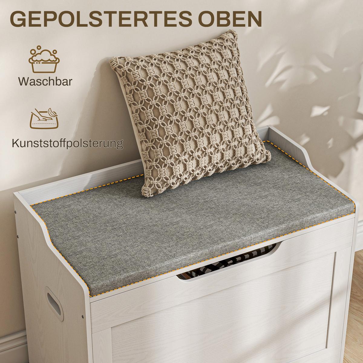AUFBEWAHRUNGSTRUHE mit Deckel, 103 Liter Sitzfläche - Weiß/Grau, Kunststoff/Textil (40/56/75cm) - HOMCOM