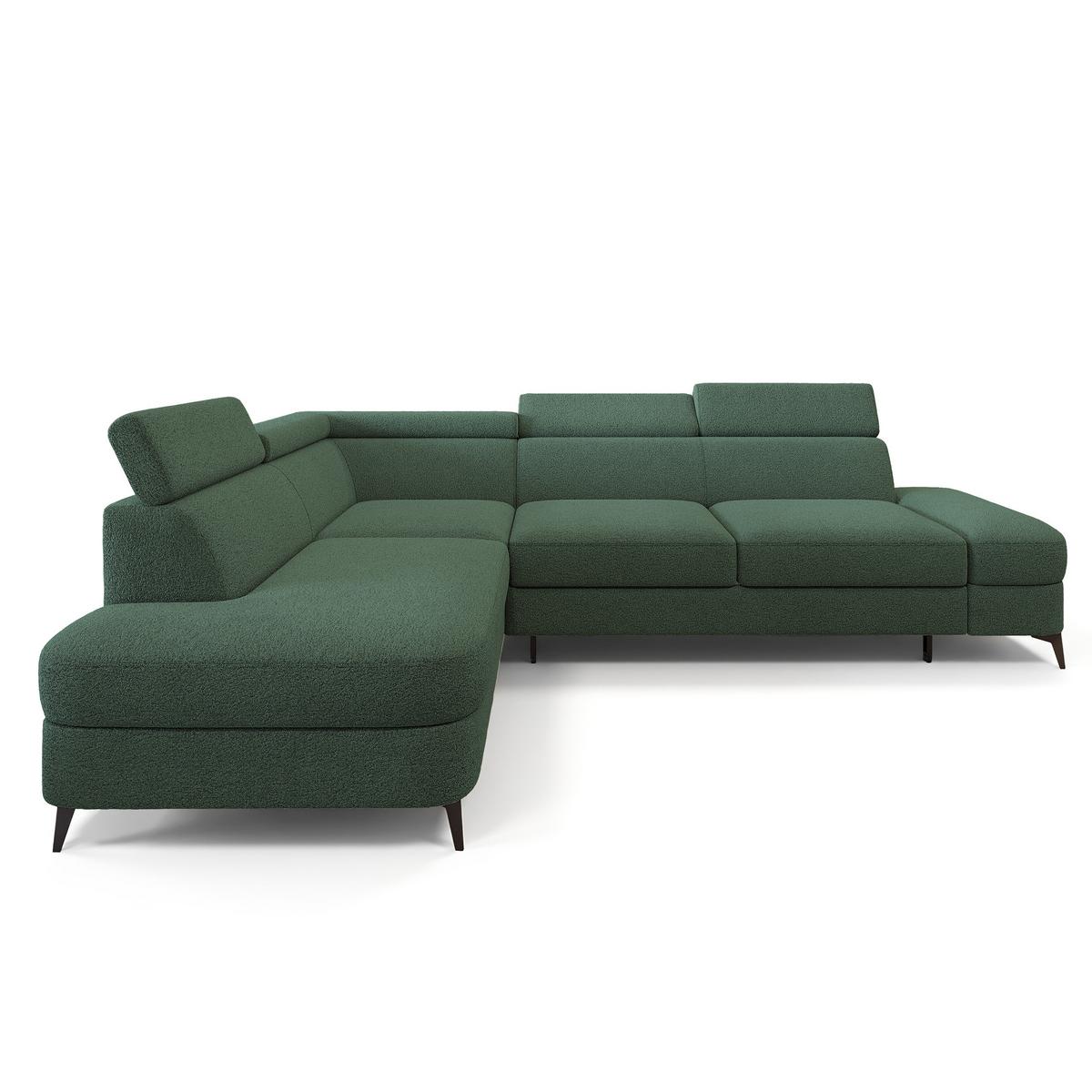 ECKSOFA AVISE Q L-S Grün Boucle-Stoff mit Schlaffunktion - Grün, Holzwerkstoff/Textil (268/195cm) - MASSENO