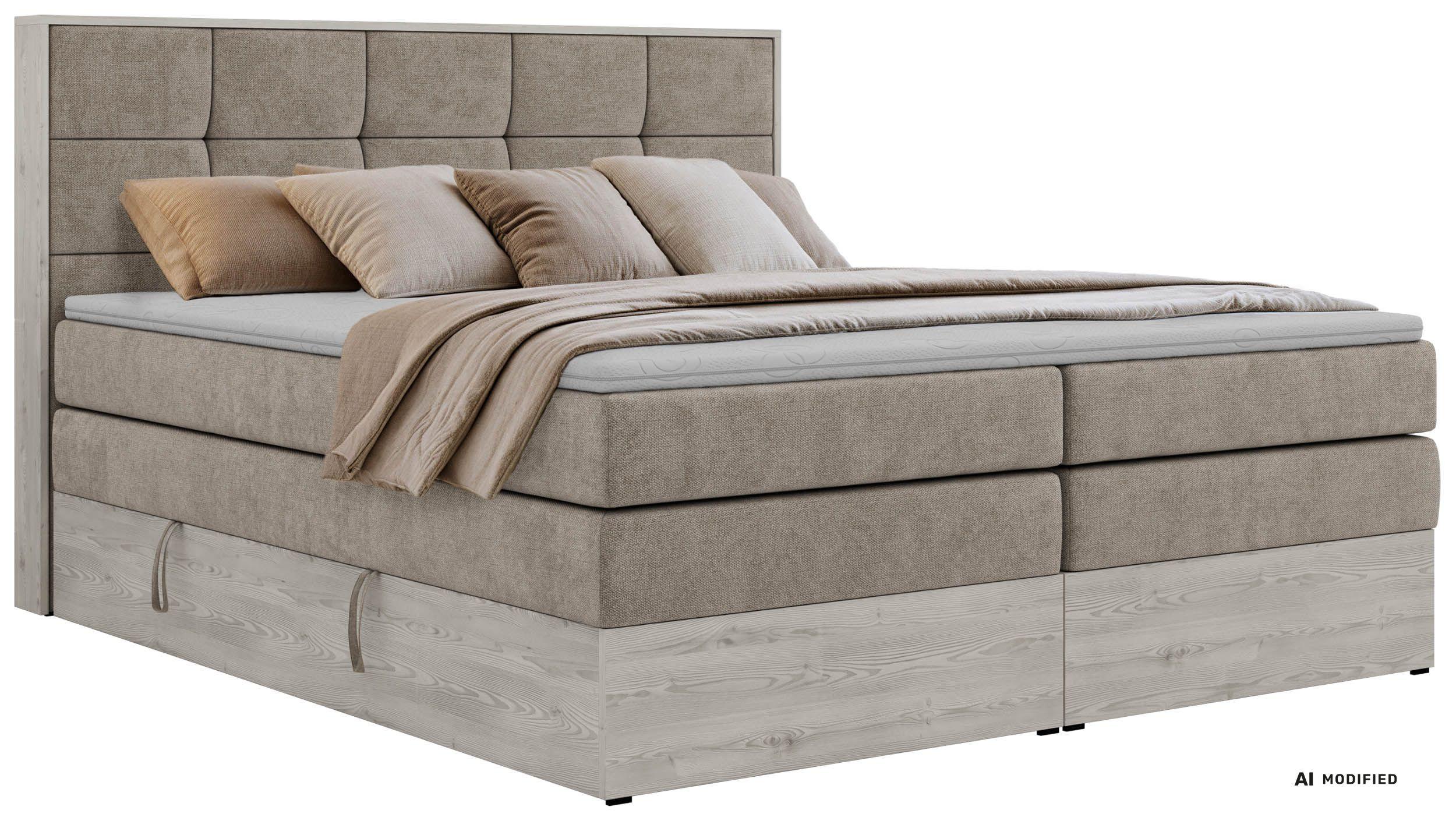 BOXSPRINGBETT ALNOR KING 160/200 - Greige Stukture - Topper Visco - H4 - Greige/Schwarz, Kunststoff/Textil (160/200cm) - MKS