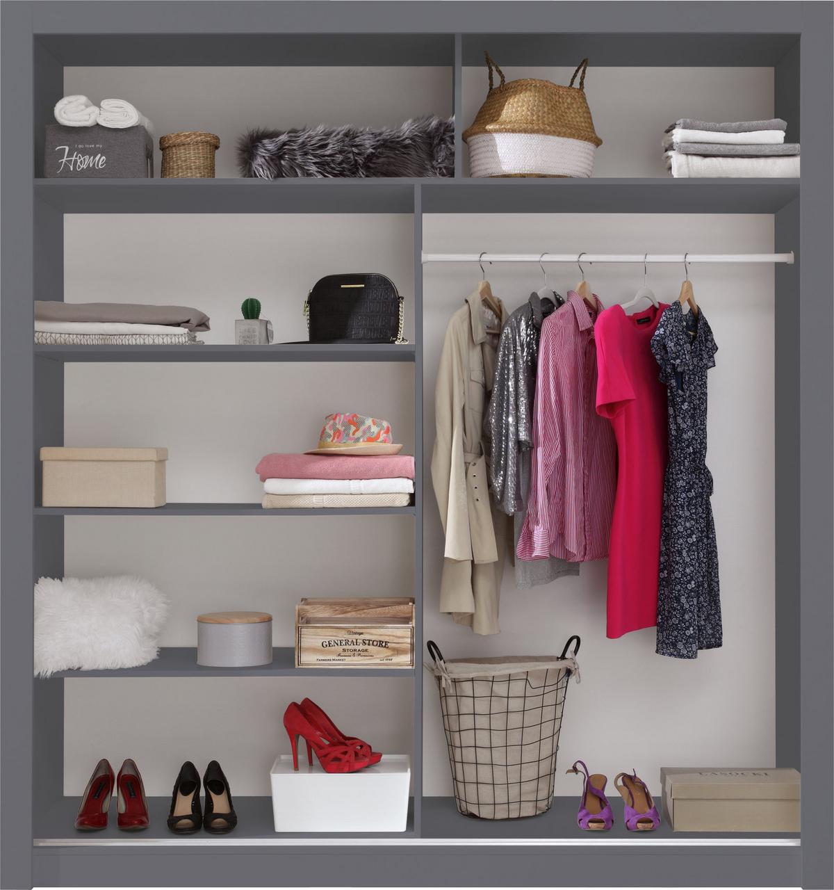 SCHWEBETÜRENSCHRANK MIRA 200/215/60cm 2-türig mit Spiegel Anthrazit - Anthrazit, Holzwerkstoff (200/215/60cm) - MASSENO