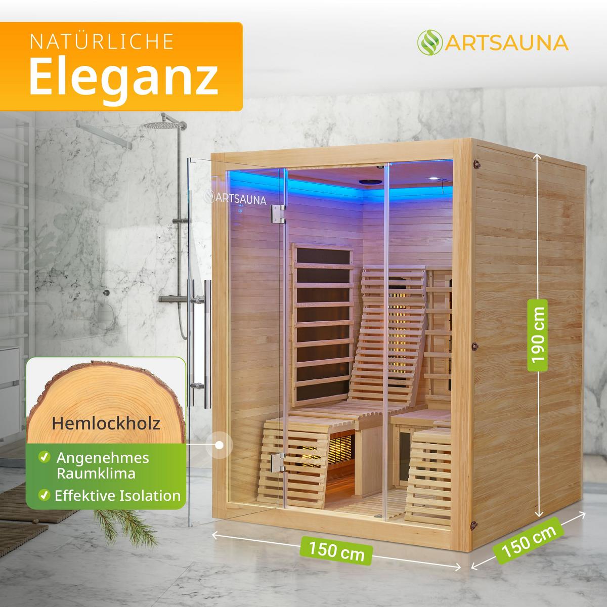 INFRAROTKABINE Helsinki 150 mit Dual-Technologie & Hemlockholz - Naturfarben, Holz (150/190/150cm) - Artsauna