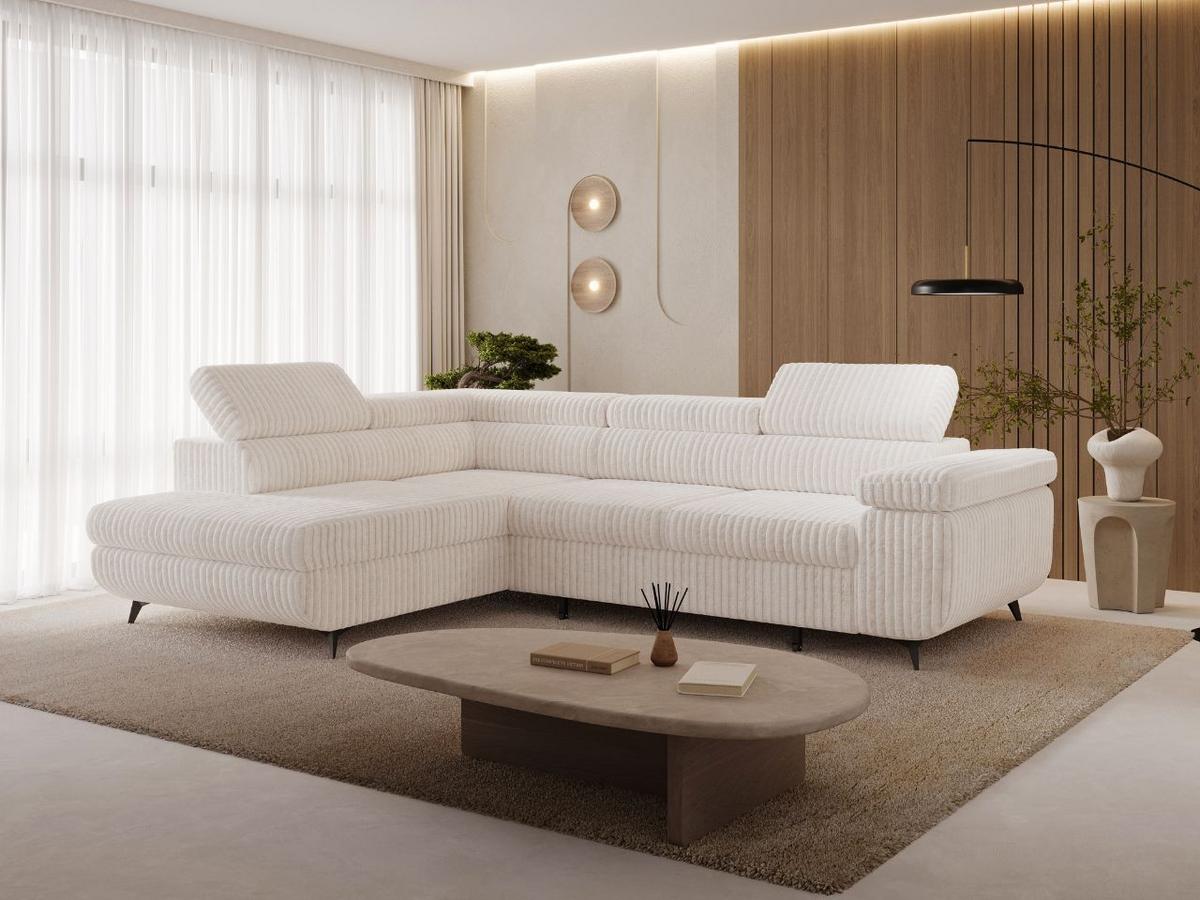 ECKSOFA Argon Creme Rechts - Creme/Schwarz, Holz/Textil (190/255cm) - Graingold