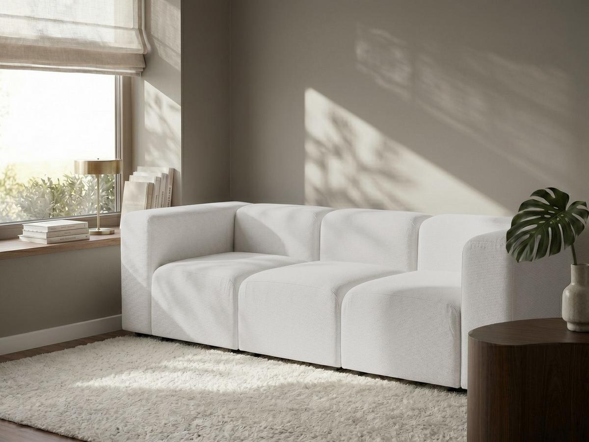 3-SITZER-MODULSOFA Cremeweiß Cord Falsterbo - Creme, Textil (278/70/105cm) - Beliani