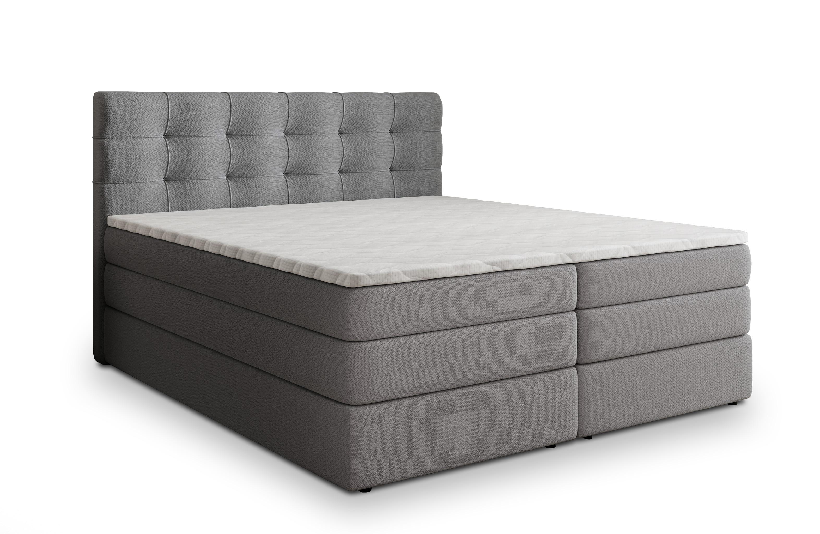 BOXSPRINGBETT AREZI 160x200 cm mit Matratze und Topper - Grau - Grau, Holz (160/200cm) - MASSENO