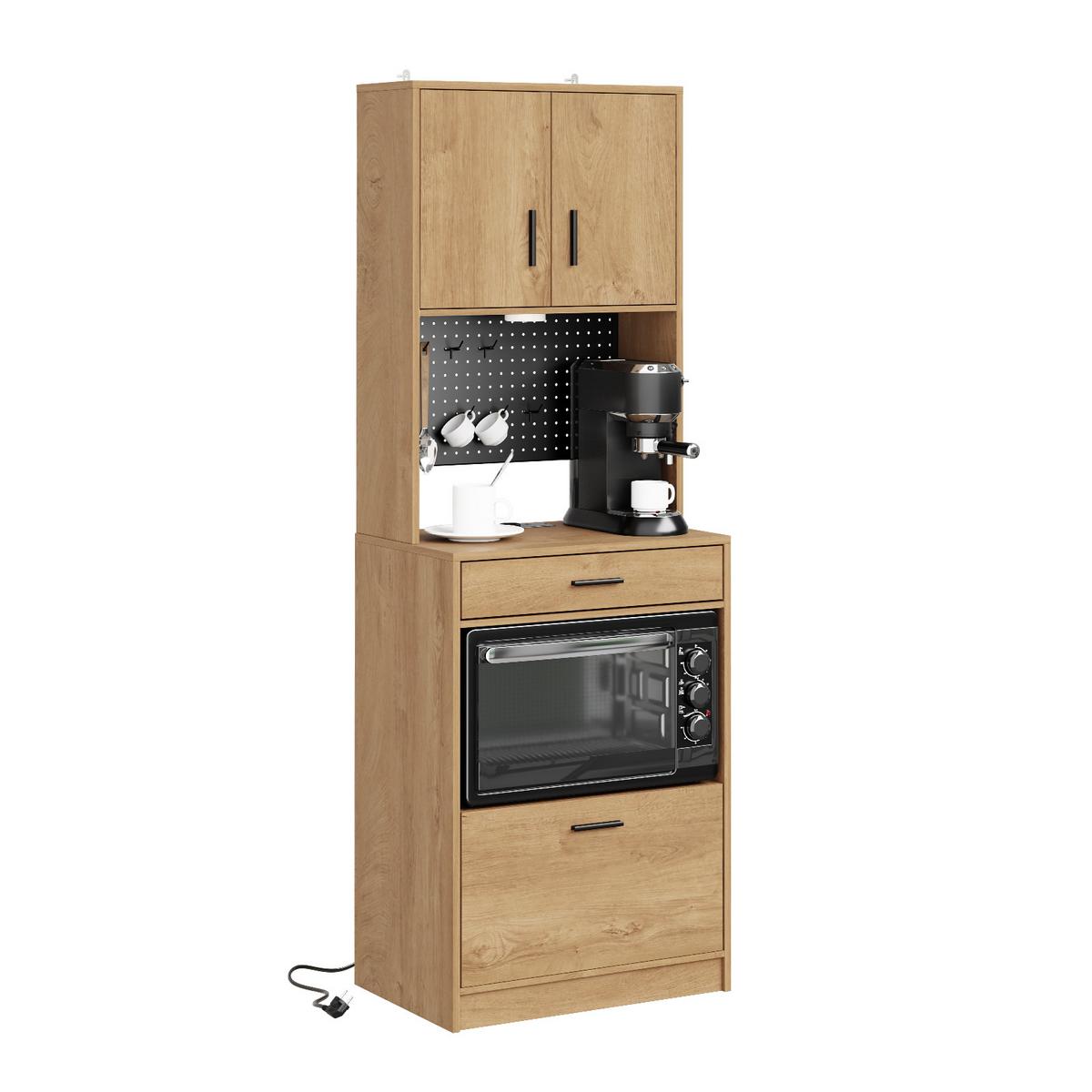 KÜCHENTURM mit Steckdose und Lochwand FSB98-E-N - Ahornfarben/Schwarz, Holzwerkstoff/Fell (60/170/40cm) - SoBuy