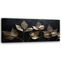 WANDBILD minimalismus hinterlässt pflanzen glamour abstraktion - Goldfarben, Textil (90/30cm) - Feeby