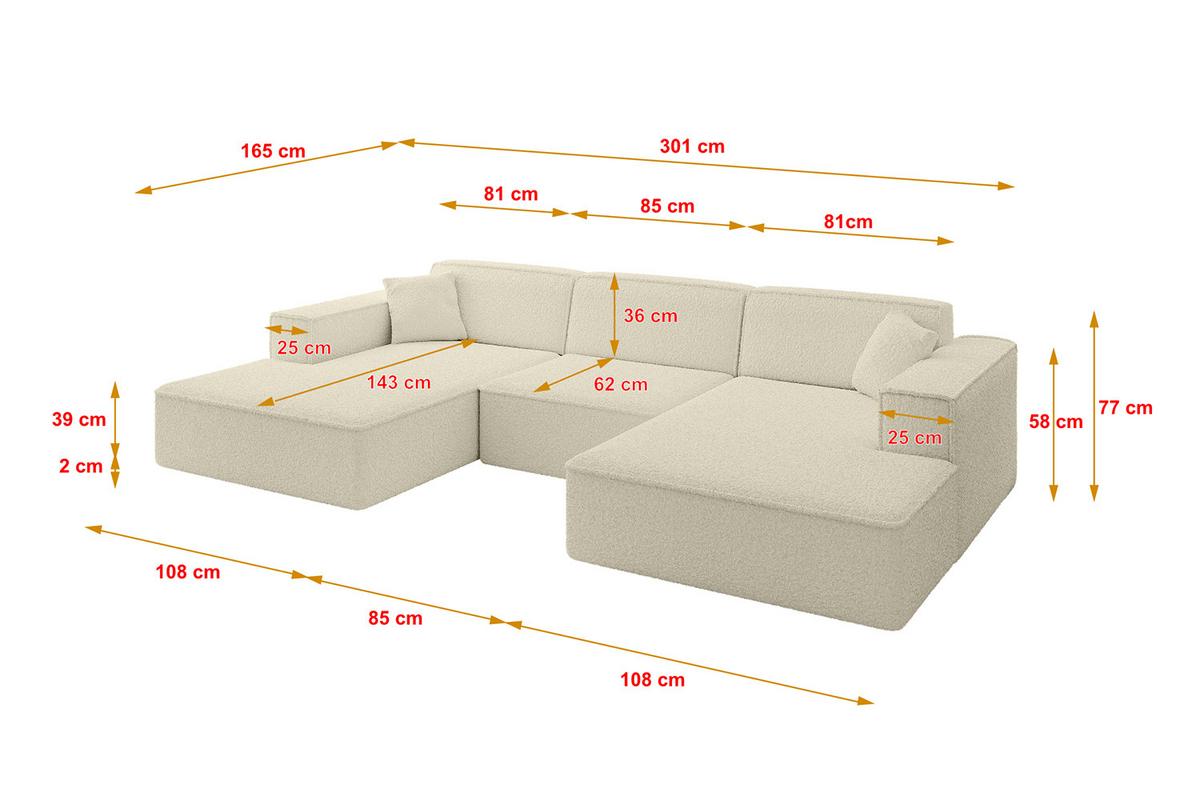 WOHNLANDSCHAFT IREA-U1-v4 - 301x165x77 cm Beige - Hellbraun/Creme, Holzwerkstoff/Textil (301/77/165cm) - ALTDECOR
