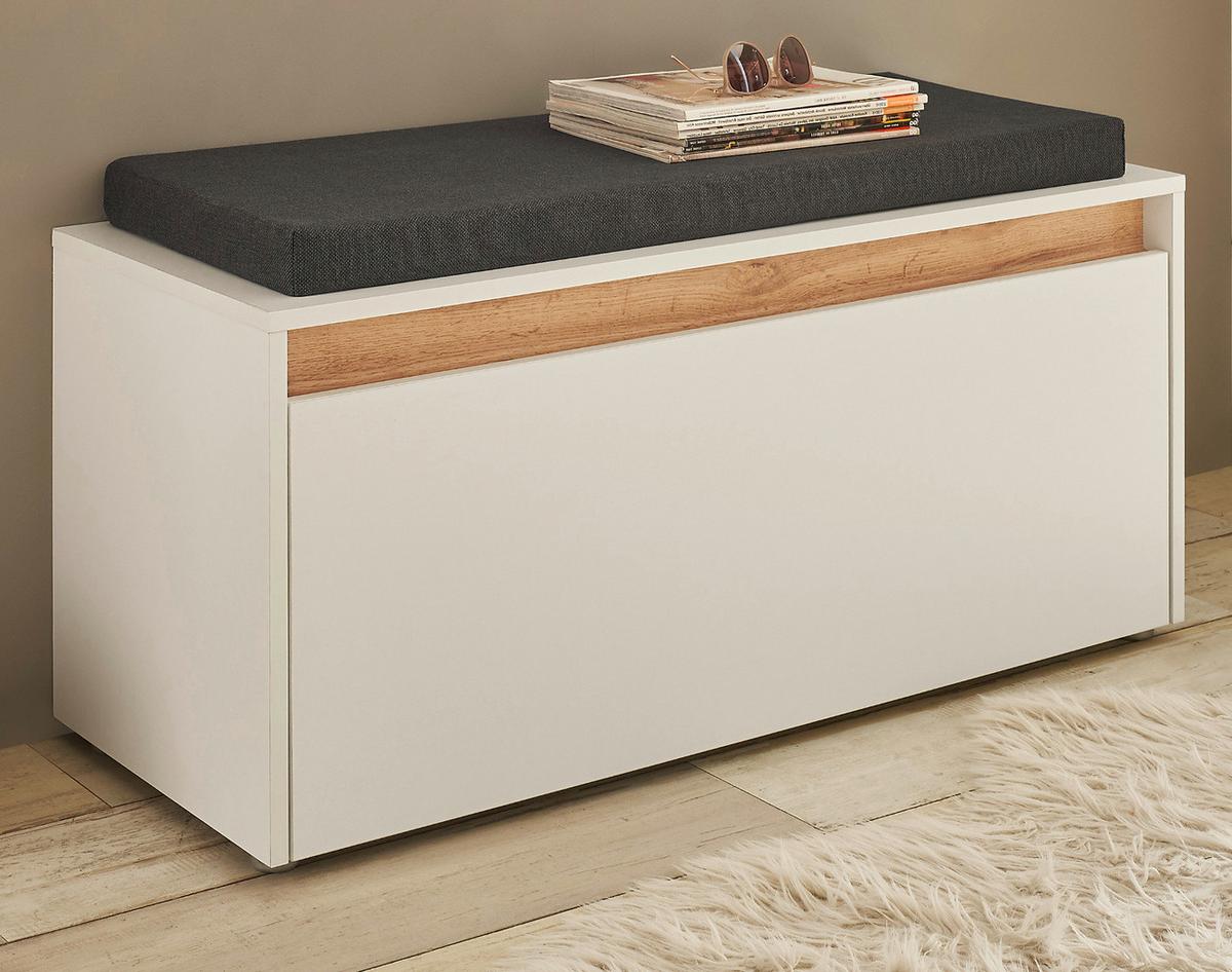 GARDEROBENBANK weiß, Eiche Wotan 100 cm, Schuhbank mit Sitzkissen - Eiche Wotan/Silberfarben, Holzwerkstoff/Kunststoff (100/45/40cm) - Furn.Design