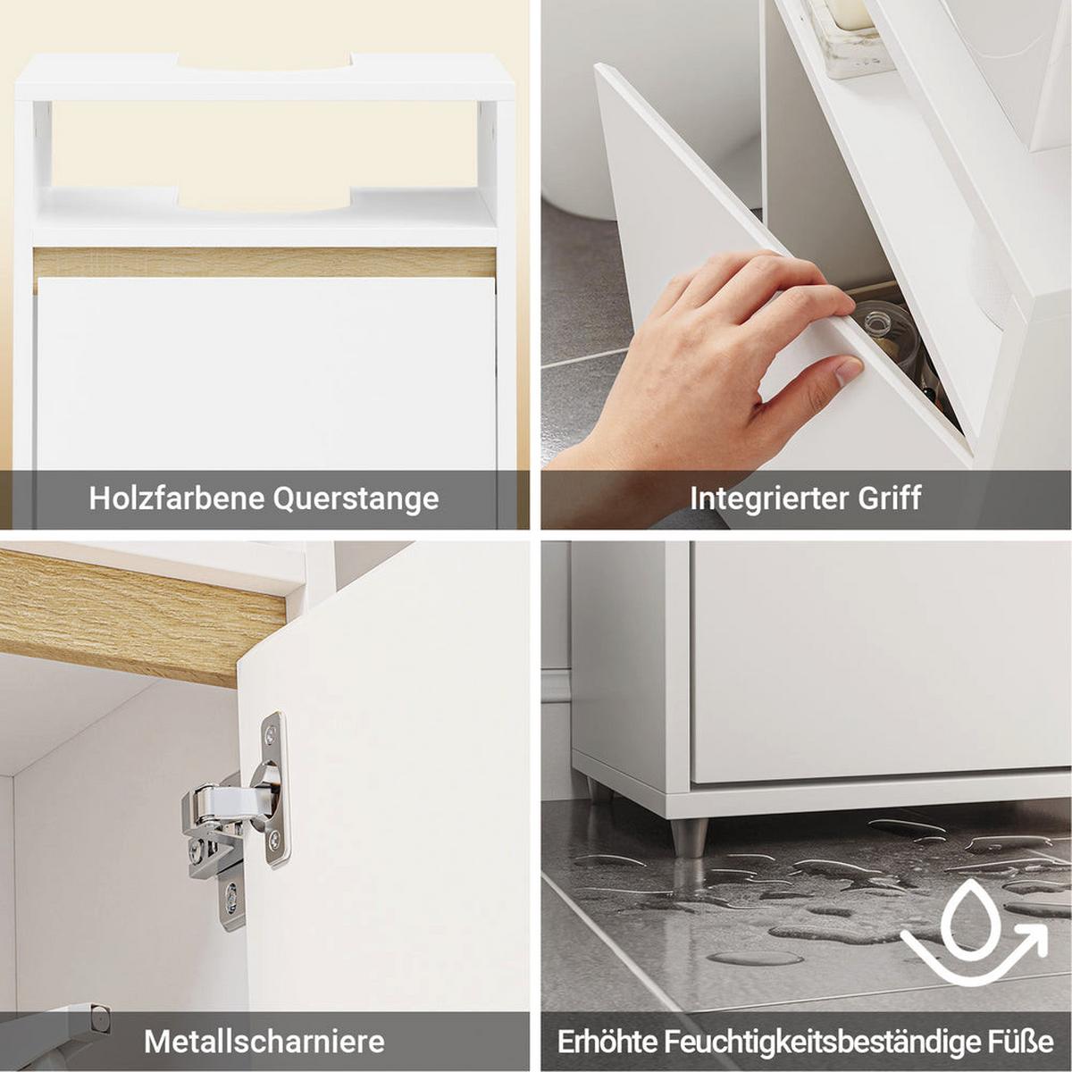 WASCHBECKENUNTERSCHRANK Schmal mit U-Aussparung 40x60x30cm - Weiß, Holzwerkstoff (40/60/36cm) - SoBuy