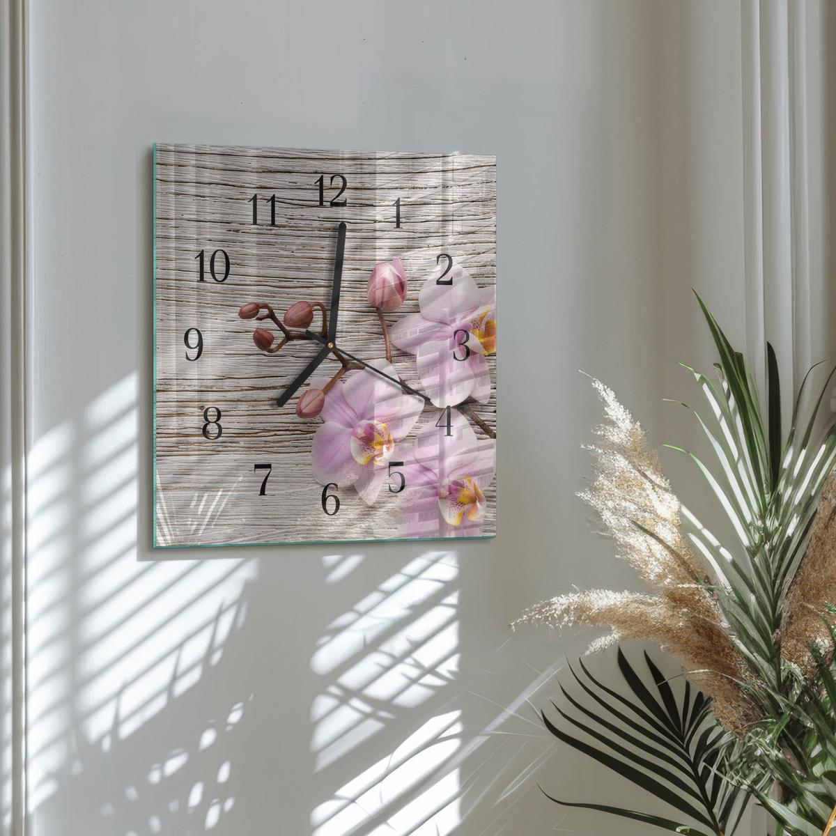 WANDUHR aus Glas 30x30 cm - Orchidee - Lila, Glas (30/30/0.4cm) - TULUP