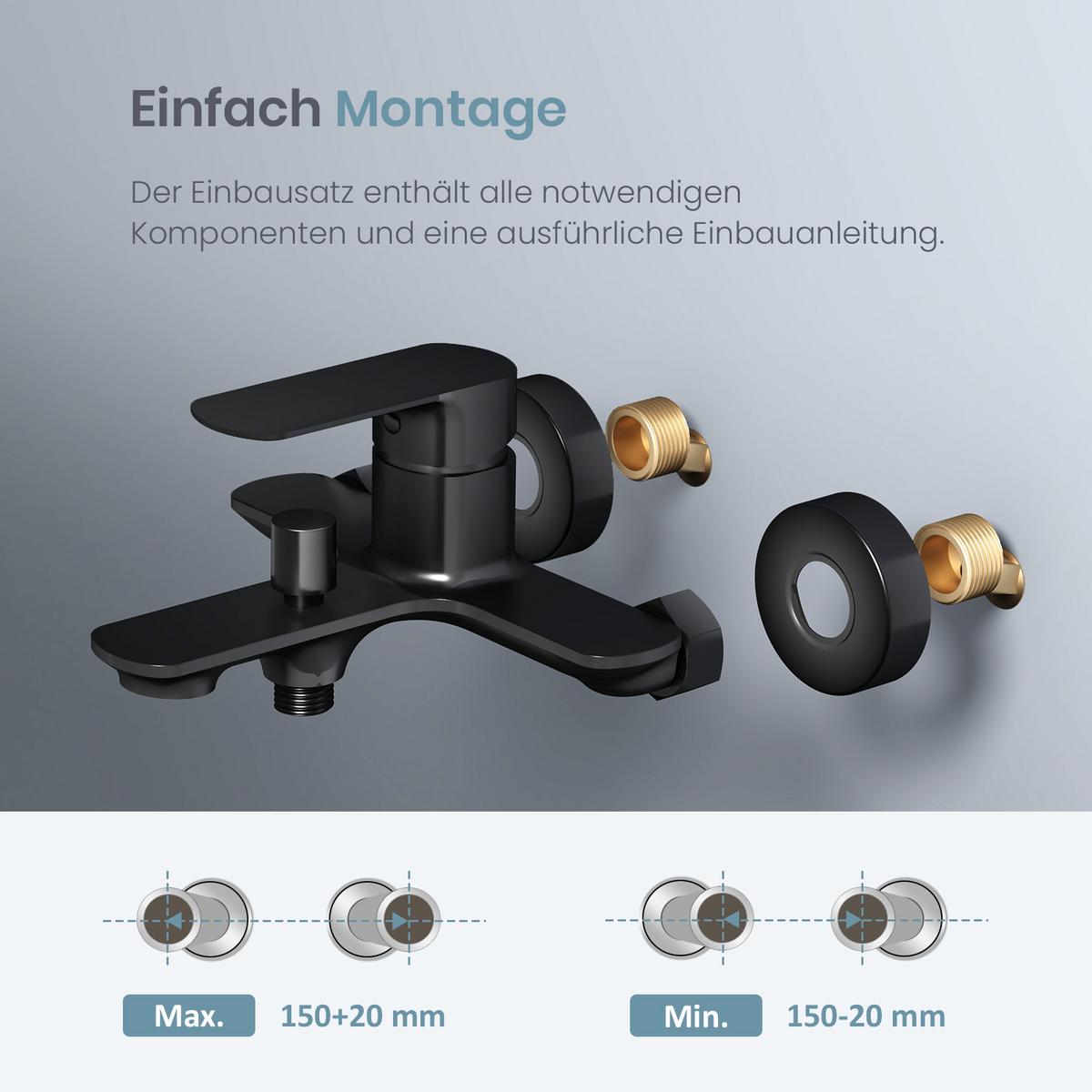 DUSCHARMATUR Schwarz Matt 21,2/18,3 cm - Schwarz, Metall (18/11/21cm) - EMKE